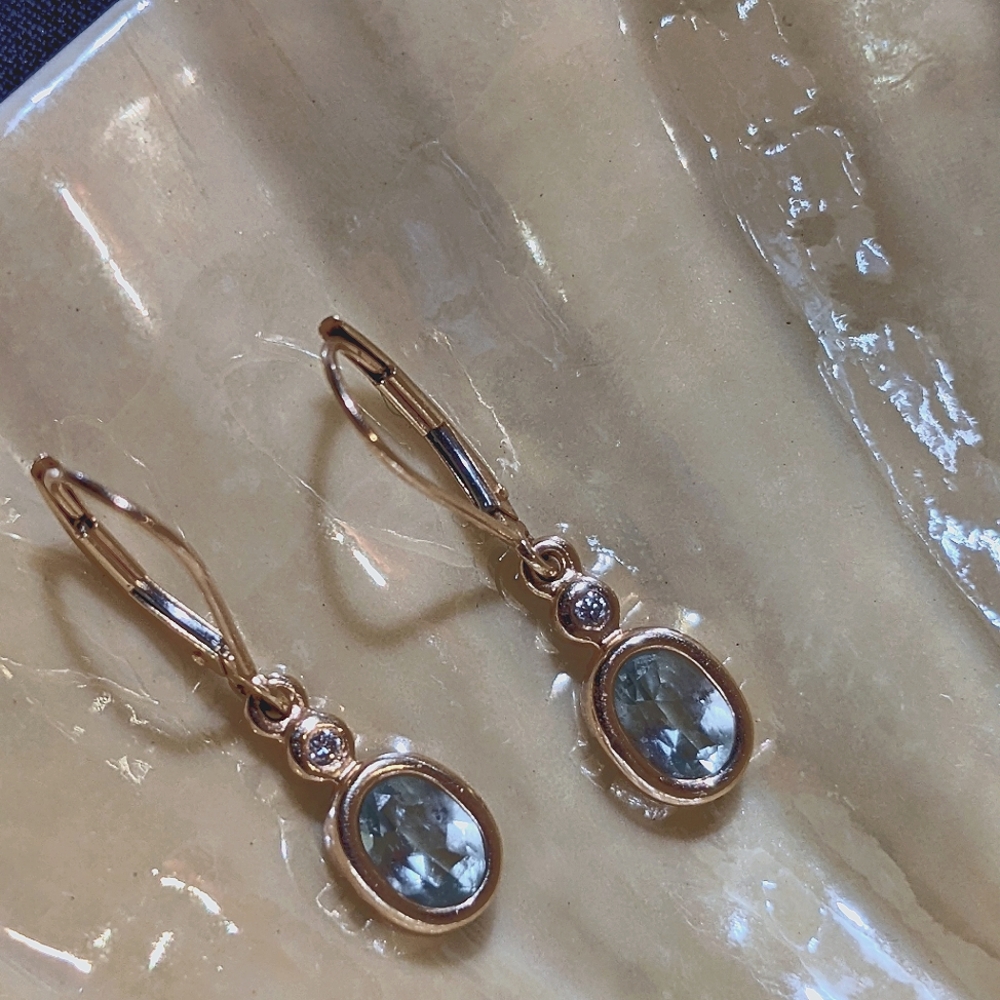 Aquamarine and Diamond, Gold Earrings